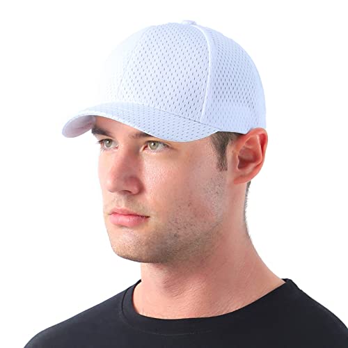 Q0987 - Gorra de béisbol para hombre, de ala corta, delgada, transpirable, deportiva, ajustable, unisex, para el sol, Blanco, 7 / 7 1/2