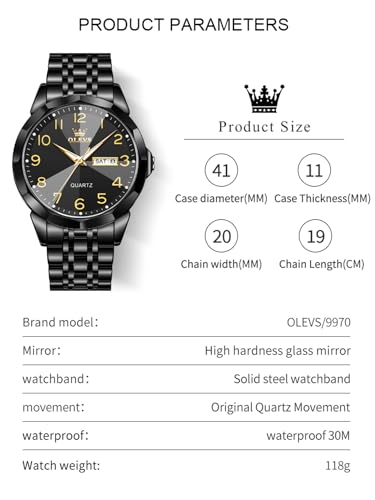 Image of OLEVS Watch for Men Luxury Dress Analog Quartz Stainless Steel Waterproof Luminous Date Diamond Business Two Tone Casual Wrist Watch