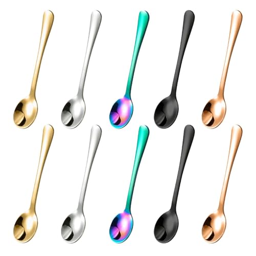 10 Mini Cucharas, Cucharas Para Especias De 7, 5 Cm, Lindas Cucharas Redondas Pequeñas De Acero Inoxidable, Cucharas Para Condimentos De Cocina, Aptas Para Sal Y Especias(5 Colores).
