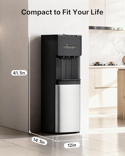 Image of Self Cleaning Bottom Loading Water Cooler Dispenser for 3 & 5 Gallon Bottles - Hot, Cold & Room 3 Temperature, Child Safety Lock, LED Indicator Light, Ideal for Kitchen & Office, Black
