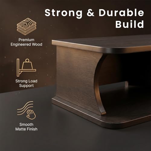 Image of Wall Mounted WiFi Router Shelf | Wooden Router Stand & Set Top Box Holder | Modern Floating Wall Shelf for WiFi Router, Remote, Accessories & Cable Management | Dark Walnut Finish