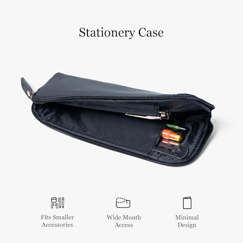 Image of Bellblock Premium Stationery Case & Pencil Pouch | Aesthetic Pencil Case for School /Office | Sleek Portable Pen Organizer | Compact Pen Pouch | Vegan Leather (Black)