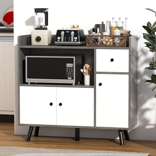 La Mejor Selección de Gabinetes para Cocina Pequeña los más recomendados. 47 RWDKDTX Alacenas para Cocina, Credenza Bufetera Mueble con 2 Puertas, Cajón y Estantes Abiertos, Armario Organizador de Madera Pequeña, Gabinete de Almacenamiento para Comedor,...