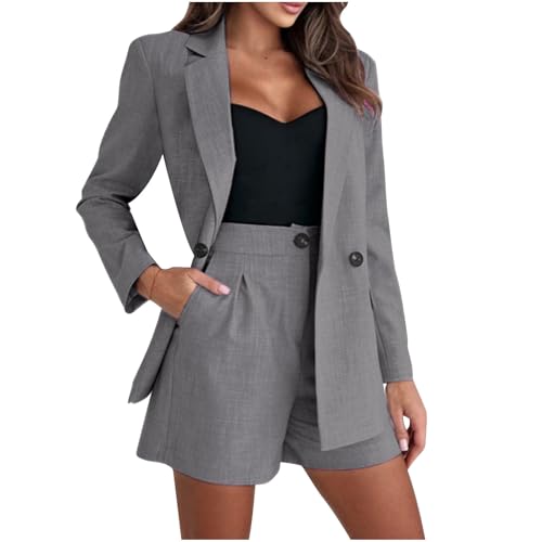 2025 Dressy Blazer Sets for Women 2 Piece Business Outfits Solid Open Front Long Sleeve Blazers Matching Shorts