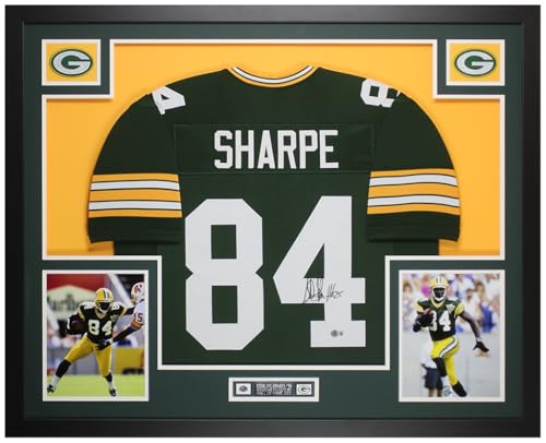 Sterling Sharpe Autographed Green Green Bay Jersey - Beautifully Matted and Framed - Hand Signed and Certified Authentic by Beckett Authentication
