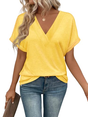 Image of T Shirts Short Sleeve V Neck Tees Womens Tops Beach Vacation Fashion Clothes 2026 Casual Summer Spring Fall Outfits