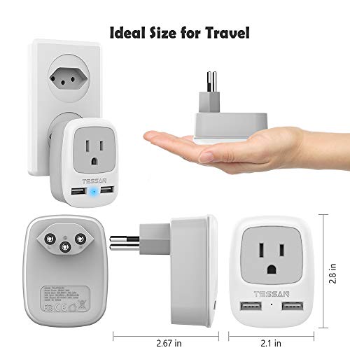 Tessan Switzerland Power Adapter Travel Plug, Swiss Outlet Adaptor With 2 Usb Ports + Usa Input For Us To Switzerland, Liechtenstein, Rwanda (Type J) #TOP4