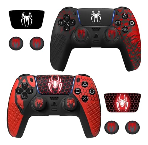 Image of Meyaar Anti-Slip For PS5 Controller Skin, PS5 Controller Accessories, Non-Slip Silicone For PS5 Controller Cover Case with Thumb Grip Gaps, Touch Pad Sticker and Cover Wrap (Pack of 2 (Grid+Textured))