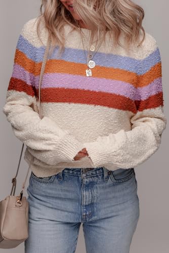 Urchics Jet Stream Striped Color Block Loose Sleeve Chic Sweater Pullover for Women4