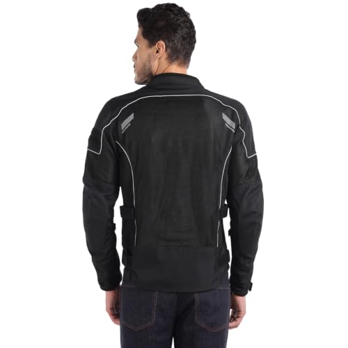 Image of Royal Enfield STREETWIND V3 RIDING JACKET | High Abrasion Polyester Mesh | 610D Cordura Impact Zones | CE Level 2 Ergo Pro-Tech Armours | Adjustable Fit | Cushioned Comfort Collar | BLACK & RED 3XL | Protective gear for bike riding
