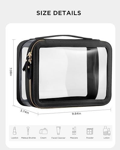 HBlife Clear Makeup Bag Organizer, Portable Travel Toiletry Cosmetic Bag Case for Women, Large Make Up Bag Makeup Train Case Transparent Storage Bag Pouch with Handle(Black)3