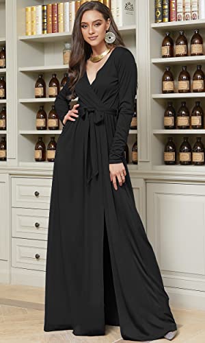 Image of KOH KOH Womens Long Sleeve V-Neck High Slit Cocktail Evening Gown Maxi Dress