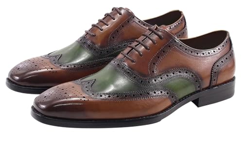 Santimon Mens Wingtips Brogues Oxfords Formal Dress Suit Shoes Genunie Leather Luxury Derby Men's Prom Wedding Business Causal Two Tone Shoes Fashion Comfortable Tuxedo Shoes for Men