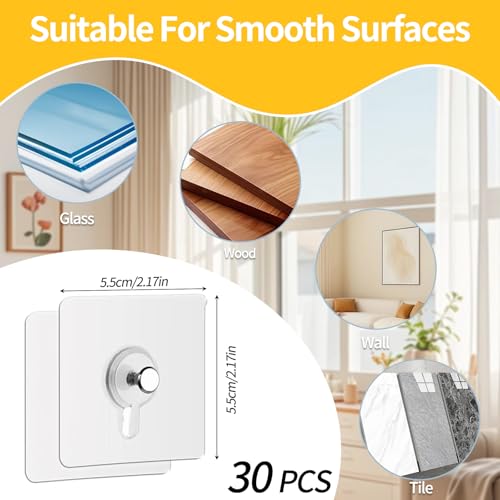 Pack of 30 Adhesive Picture Hooks without Drilling, Adhesive Wall Hanging Nails, Transparent Adhesive Frame Clips for Frames, Posters, Photos, Decorative — view 6
