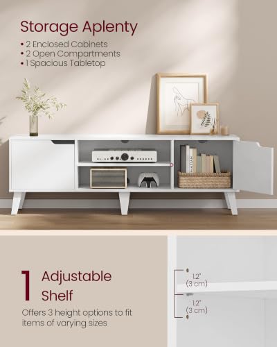 Image of VASAGLE TV Stand for 65'' TV, Entertainment Center with Adjustable Shelf | 58'' Long Media Console for Living Room, Mid-Century Modern TV Table with Storage, White, MIRANTA Collection ULTV556W101S
