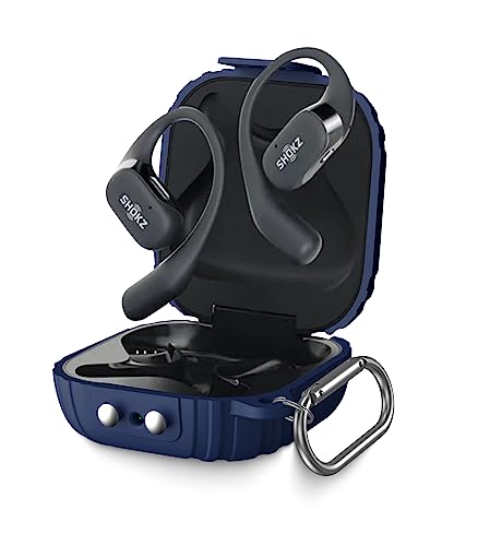 [Newest Secure Lock] Alquar for SHOKZ OpenFit T910 Case Cover, Silicone Protective Scratch Shock Resistant Cover ONLY Compatible with SHOKZ OpenFit T910 Earbuds Charging Case with Carabiner(Blue)