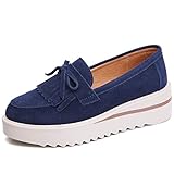 plattformleiter topic 1074  Generic Damen Plateau Wedges Schuhe Retro Wildleder Chunky Loafers Round Toe Shallow Mouth Oxford Schuhe Breathable Casual Mokassins