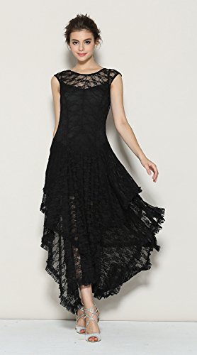 R.Vivimos Womens Sleeveless Backless Asymmetrical Layered Lace Long Dress with Slip Two Pieces4