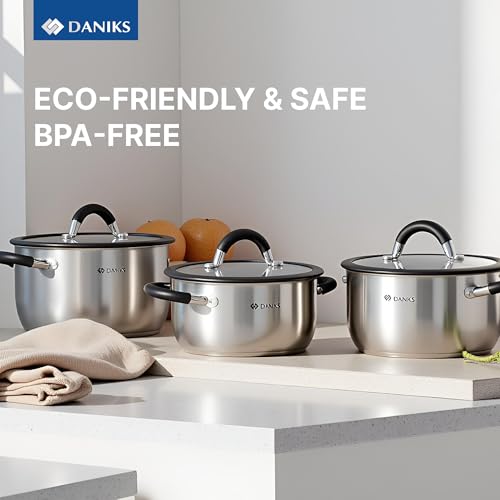 Daniks Orlando 11-Piece Stainless Steel Cookware Set with Glass Lids, Includes Saucepan and Frying Pan, Tri-Ply Bases for Even Heating, Induction Compatible, Dishwasher Safe, Heatproof Handles by Daniks - Image 9