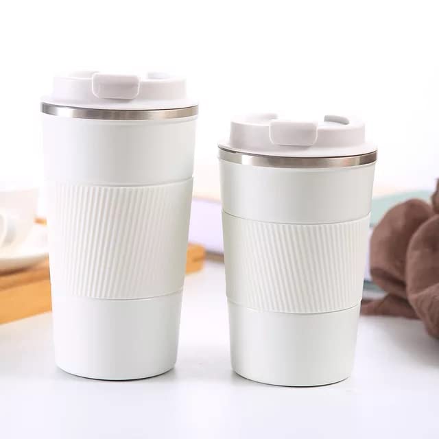 Image of YELONA White 510 ML Insulated Stainless Steel Coffee Tea Tumbler for Hot Cold Beverages Portable Travel Mug Leak Proof Sipper Lock Lid Thermos Multipurpose for Home Office Gifts