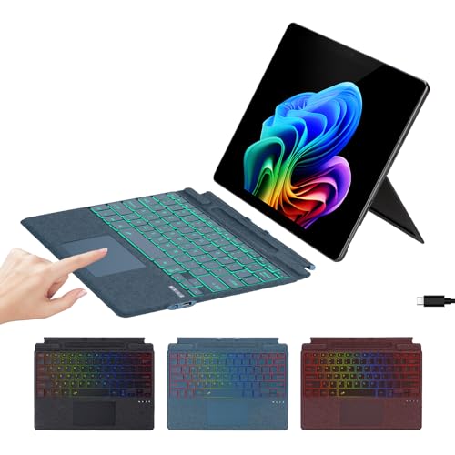 Aulaiiex Microfiber Leather Keyboard for Surface Pro 11/10/9/8/X Bluetooth Keyboard Type Cover with Palm Rejection Touchpad Pen Holder Type-C Charging 7-Color Backlight for Microsoft Surface Pro