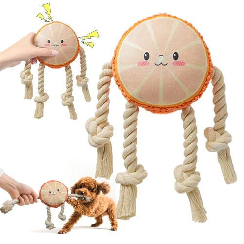 Squeaky Dog Toys Rope Dog Toys to Keep Them Busy - Tug of War Dog Toy for Boredom Plush Interactive for Small Medium Dogs-Orange