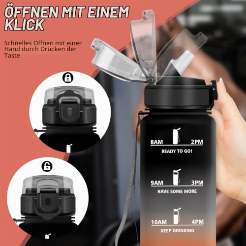 Grsta Trinkflasche- 1l- Trinkflasche Sport, Wasserflasche mit Strohhalm, Auslaufsicher, Flasche Kohlensäure Geeignet, Kann mit dir Tragen… – Ansicht 2