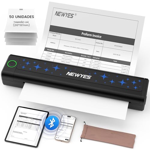 NEWYES Impresora Térmica Portátil sin Tinta, con Conectividad Inalámbrica para Negocios, Viajes, Hogar y Uso Educativo