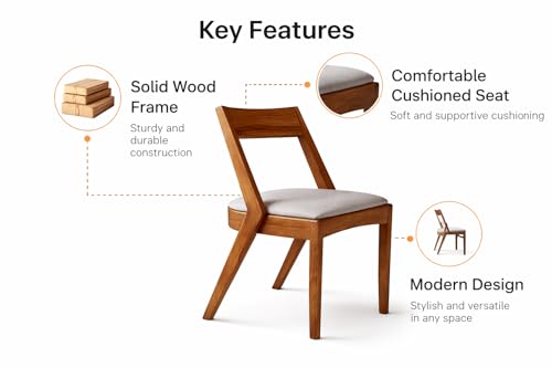 Image of Solid Wood Designer Dining Chair | Premium Wooden Chair with Cushioned Seat | Modern Mid-Century Style Chair for Dining, Living Room & Study (Natural Finish)