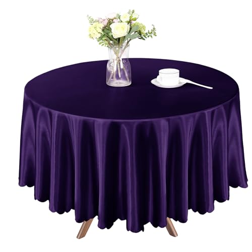 Homiest 1 Pack 72 Inch / 6ft Round Tablecloth Satin Table Cover, Purple Table Cloth Overlay Bright Table Decorations, Silky Satin Dining Table Cloths for Wedding Reception Graduation Banquet