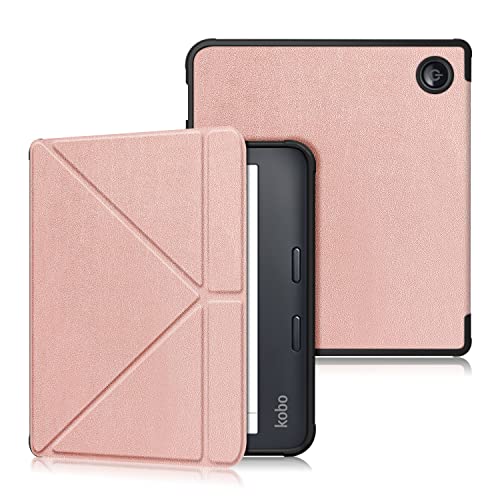 Xuanbeier Étui Housse Coque TPU pour Tolino Vision Color/Kobo Libra Colour 2024/Kobo Libra 2/Tolino Vision 6 avec Fonction Support,Or Rose