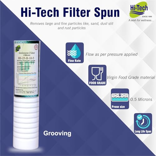 Image of Hi-Tech RO Melt Blown Replaceable Cartridge 10 in 5 Micron Sediment Filter for All Types of Water Purifiers (Grooving 150 Grams Each) - 2 Pcs