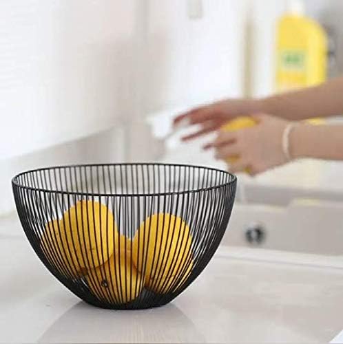 Sooyee Metal Wire Fruit Basket,Large Round Storage Baskets for Bread,Fruit,Snacks,Candy,Households Items.Fashion Fruit Bowl Decorate Living Room, Kitchen, Countertop (Black)