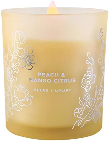 Peach Mango Citrus Scented Candles with Mandarin & Passion Fruit | Large Aromatherapy Candle | Highly Scented Soy Wood Wick Candles for Home | Natural Stress Relief Candles for Men & Women 10.6 oz