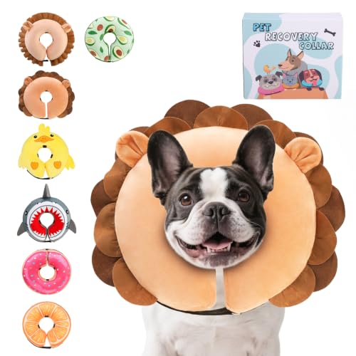 Image of KOOLTAIL Inflatable Dog Cone Collar, Soft Donut E Collar for Dogs After Surgery to Stop Licking Enhanced Alternative, Blow Up Pet Neck Pillow Recovery Adjustable Cone for Dog Cat, Upgrade Size, Lion M