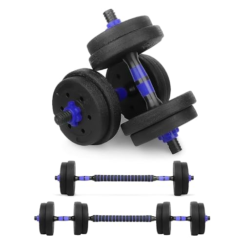 wuuhoo® Kurzhantelset Berti, 2er Set Hantel 30mm, Kurzhantel & Langhantel mit Gewichten 10kg bis 30kg, extra lange Verbindungsstange - Fitnessgerät aus Kunststoff für Zuhause 15 kg (blau)