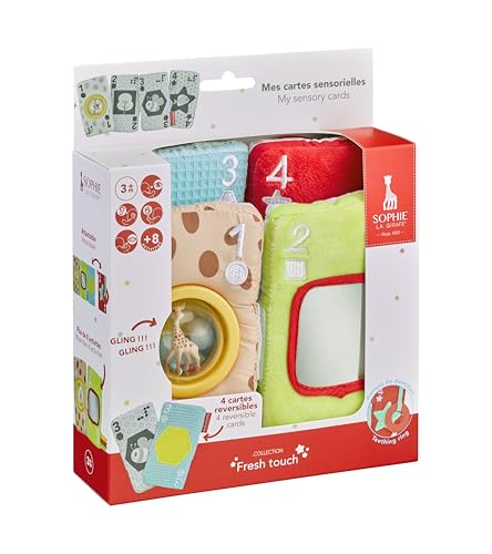 Sophie la Girafe - Cartes Sensorielles Éducatives 4-en-1, Jeu d'Éveil pour Bébé avec Activités Tactiles et Visuelles