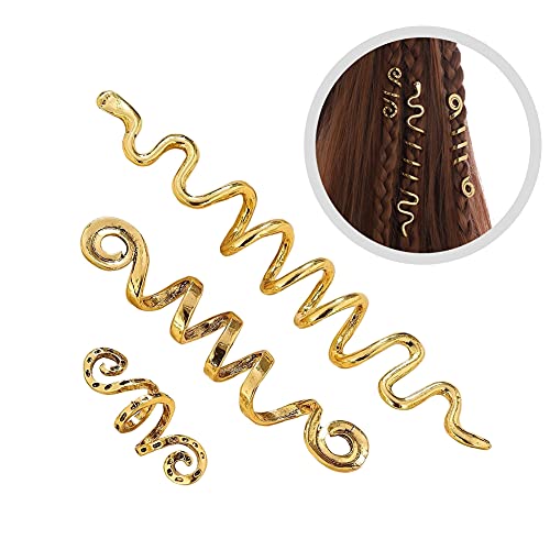Apangu Hair Accessories for braids 3 Pack, Dreadlock Accessories Loc Jewelry for Hair Braid Accessories, Hair Beads for Braids Viking Jewelry for Women Hair Bead Clips Hair Beads, Gold