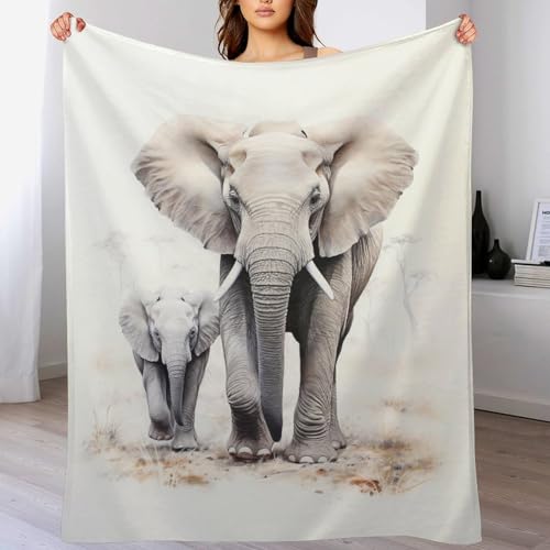 GGJJTT Couverture Polaire éléphant Flannel Polyester Plaid Doux Et Chaud Couvre-Lit Sofa Jete De Canape Facile A Nettoyer 100×130cm