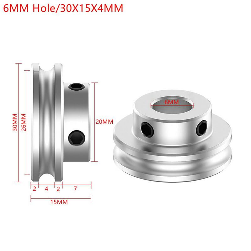 Aluminum Alloy 4mm Pu Round Single Groove Pulley Transmission Wheel Small Motor Pulley Round Pulley (1, 6MM/30MM)