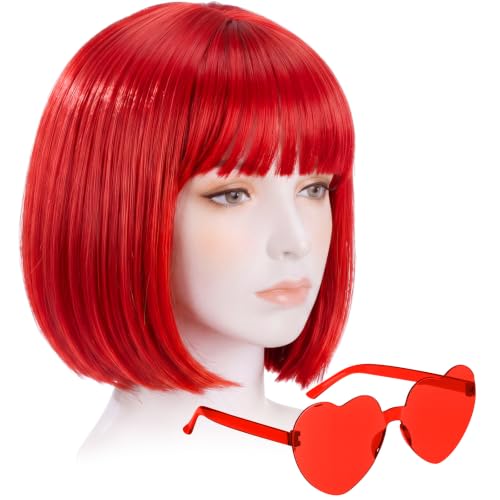 Image of Chunyin 2 Pieces Party Wigs and Sunglasses Set, Red