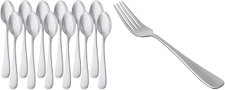 AmazonBasics Service de 12 fourchettes de table en acier inoxydable avec bord arrondi & Cuillère à café en acier inoxydable à bord arrondi, lot de 12