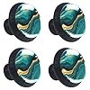 HEOEH 4 Pack Black Cabinet Knobs, Teal Turquoise Marble Round Drawer Hardware for Dresser, Kitchen and Closet with Screws, Cupboard Wardrobe Bathroom Decor, 35mm #1