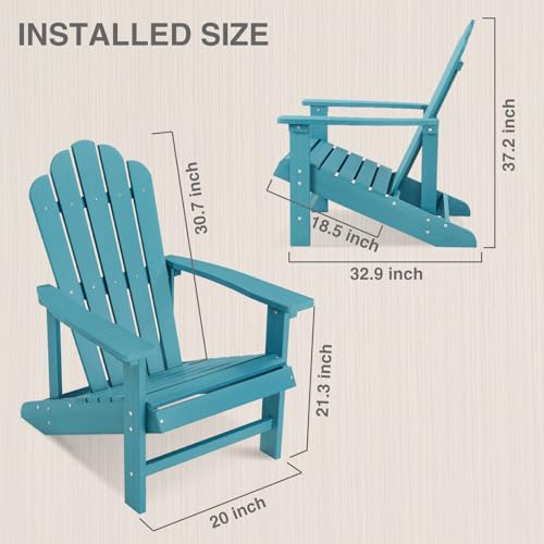 Image of Psilvam Classic Adirondack Chair, Standard-Sized Poly Lumber Fire Pit Chair, 350Lbs Support Weather Resistant Patio Chairs for Garden, Party, Beach(Blue)