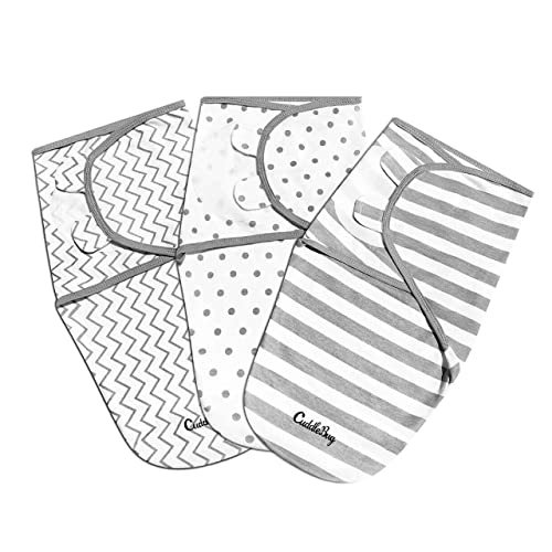 Image of CuddleBug Adjustable Baby Swaddle Blanket & Wrap (Spots & Stripes), Pack of 3 (Small/Medium 0-3 Months Old)