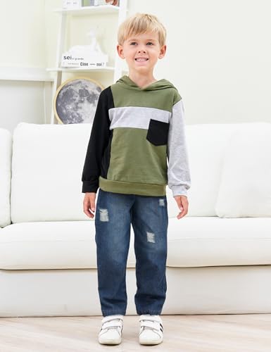 Image of Gaupafmb Baby Boy Clothes Toddler Boy Outfits Long Sleeve Hoodie Sweatshirts and Ripped Jeans 2Pcs Outfits Set