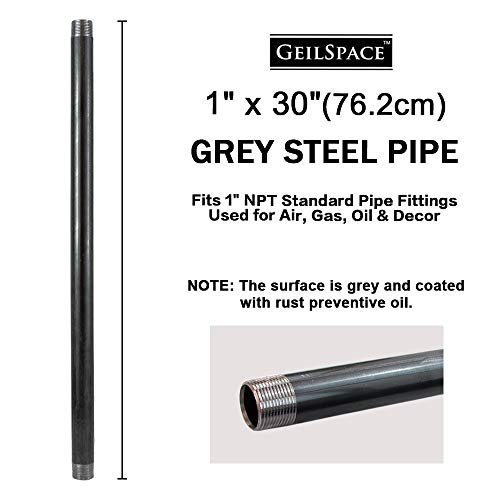 GeilSpace 1\" × 30\" Heavy Duty Pre-Cut Grey Metal Pipe, Industrial Steel Fits Standard One Inch Threaded Pipes and Fittings - Vintage DIY Industrial Furniture (1\" x 30\", Grey)