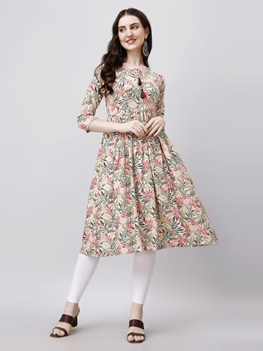 Image of OBF Women's Rayon Printed Anarkali Kurti Multicolour