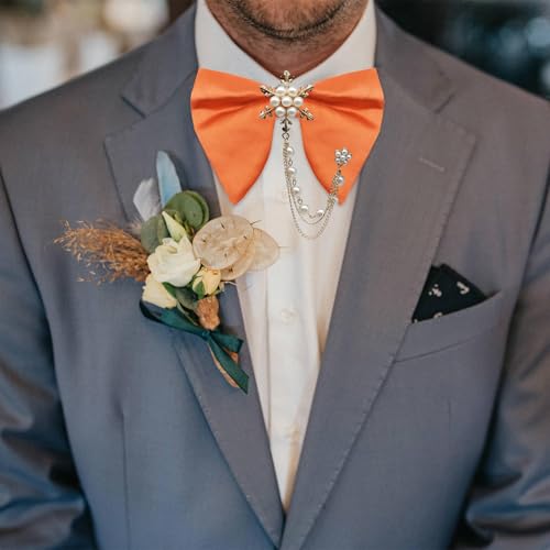 Image of Oversized Bow Ties for Men, Adjustable Bow Tie Pre-tied Bowties Pearl Decoration Bowtie for Tuxedo Wedding Party Prom