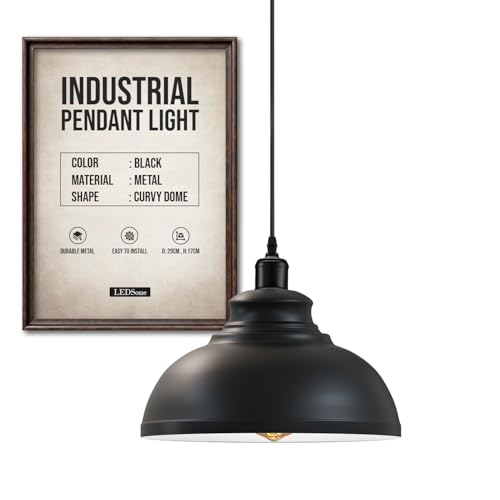 LEDSone Industriel Suspension Luminaire Rétro Lustre Plafonnier Vintage Lampe Éclairage de Plafond Abat-jour en Métal pour Restaurant Salon Chambre Cuisine Bar Couloir (Blanc) (Noir)